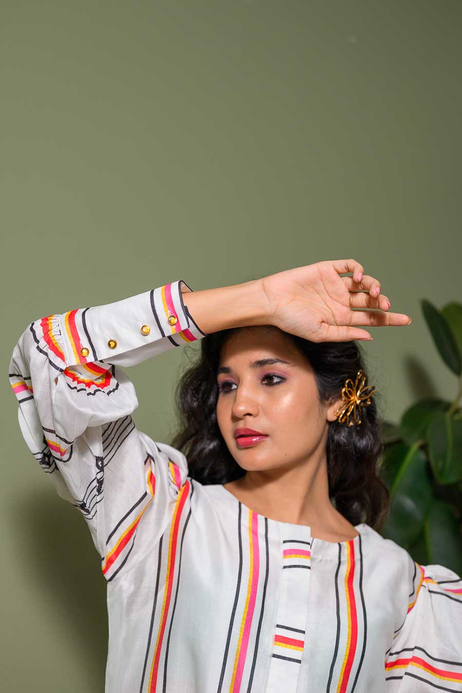 White Petunia Printed Stripes Tunic & Palazzo Set