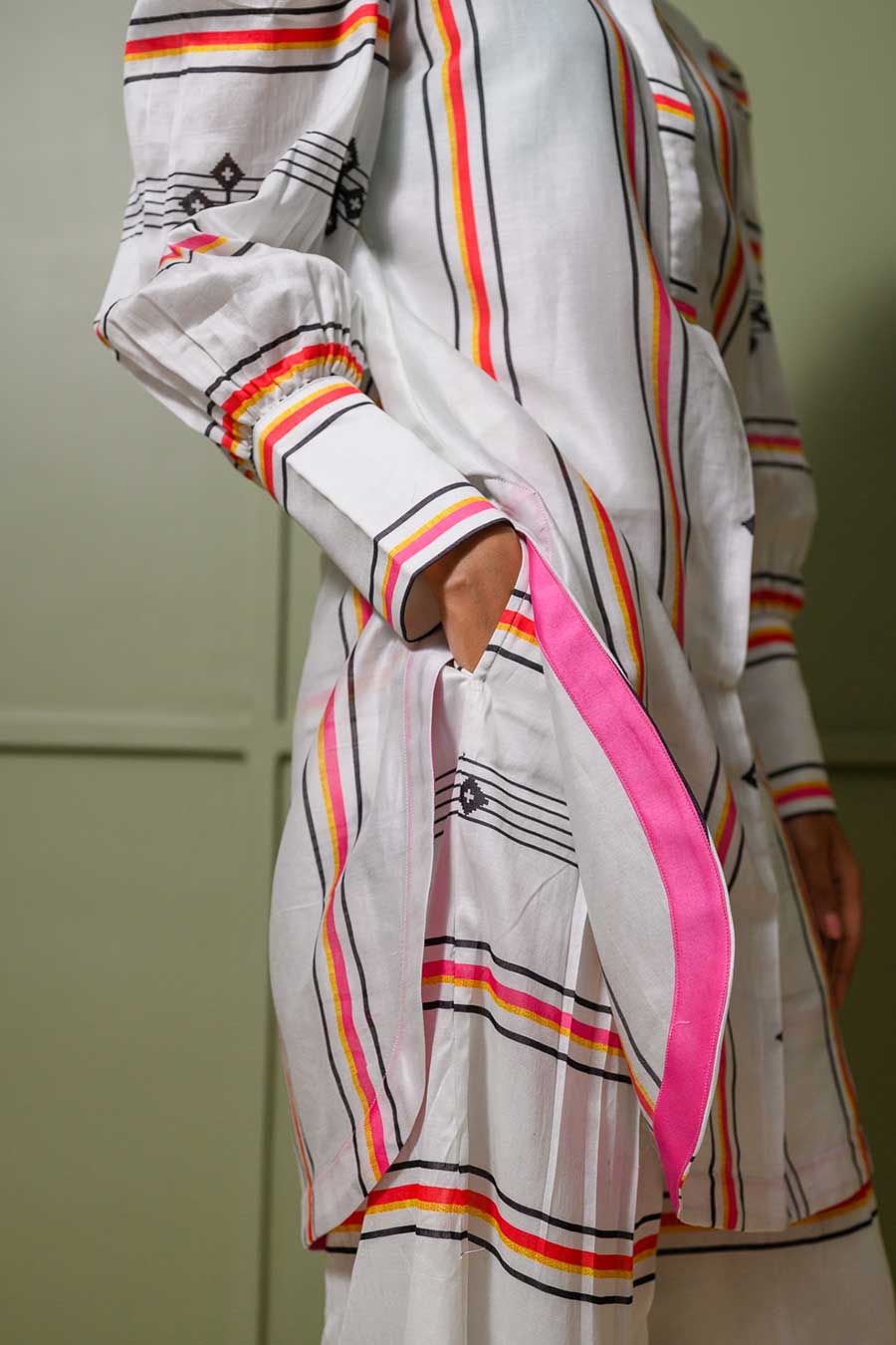 White Petunia Printed Stripes Tunic & Palazzo Set