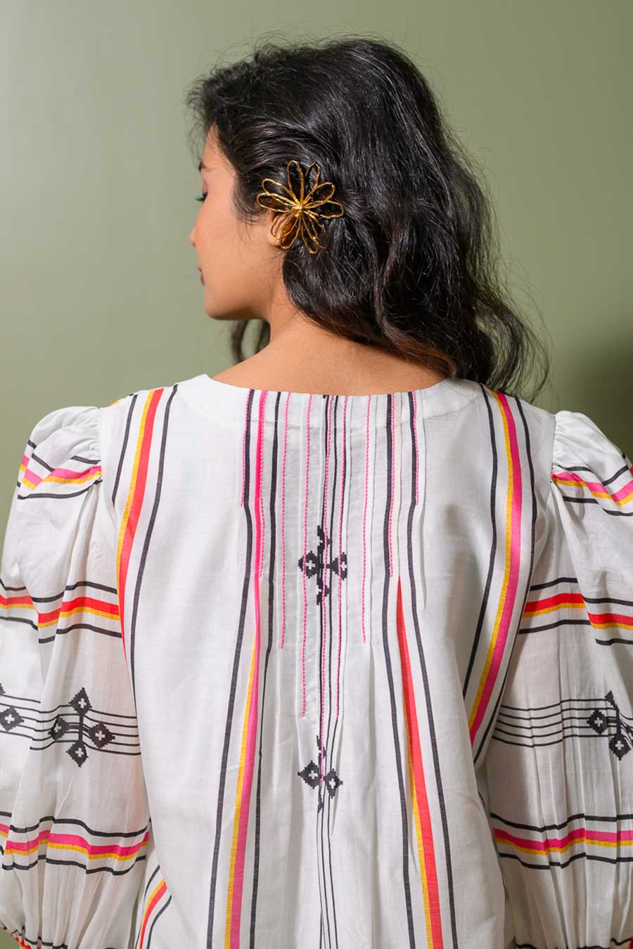 White Petunia Printed Stripes Tunic & Palazzo Set