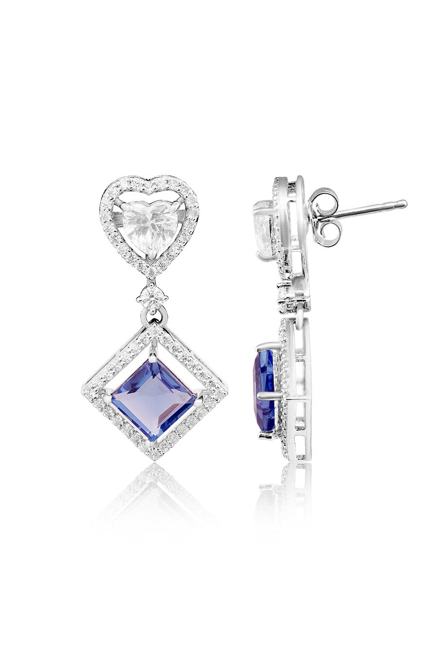 92.5 Sterling Silver Heart & Aqua Drop Earrings