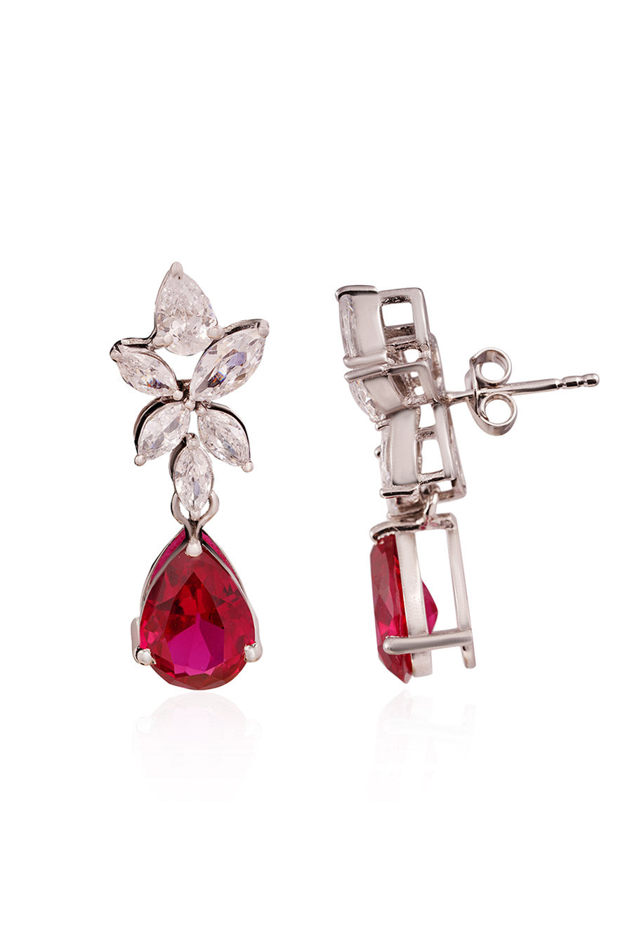 92.5 Sterling Silver Red Foliage Earrings