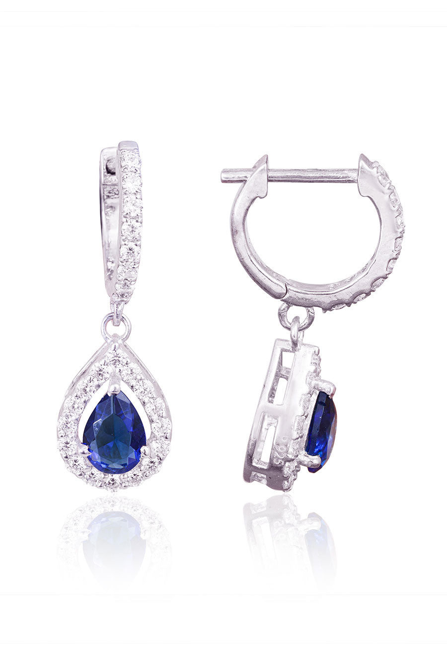 92.5 Sterling Silver Dahlia Blue Pear Drop Earrings