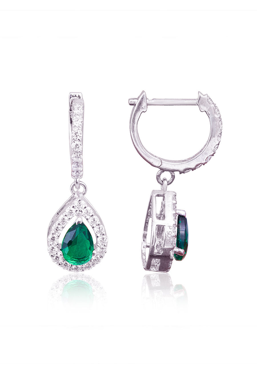 92.5 Sterling Silver Dahlia Green Pear Drop Earrings