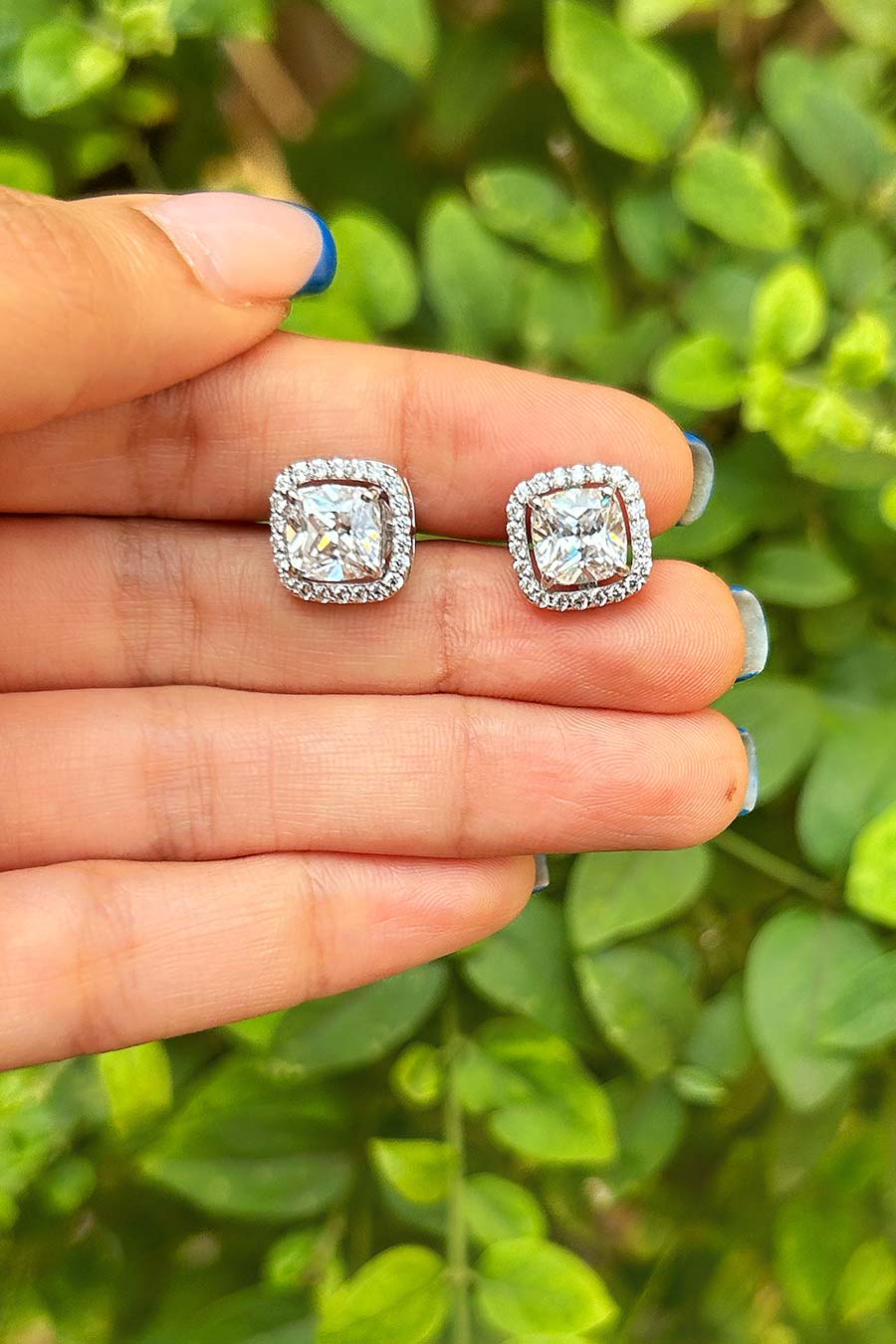 92.5 Silver Detachable Cushion Solitaire Stud Earrings