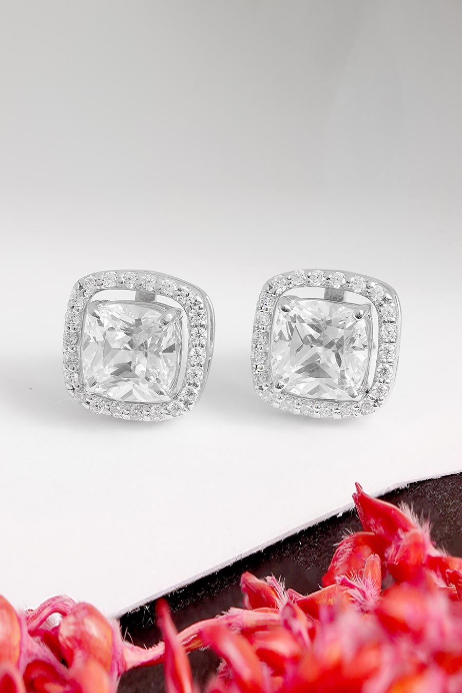 92.5 Silver Detachable Cushion Solitaire Stud Earrings