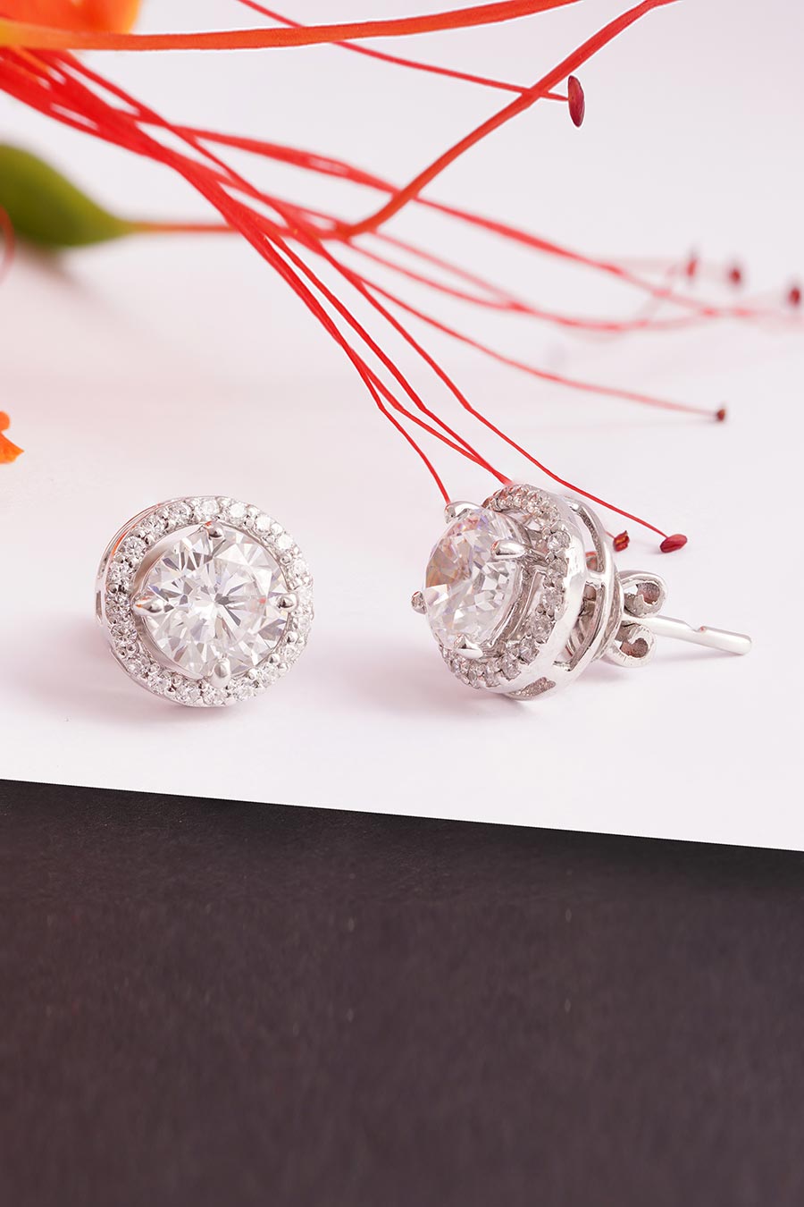 92.5 Silver Detachable Round Solitaire Stud Earrings