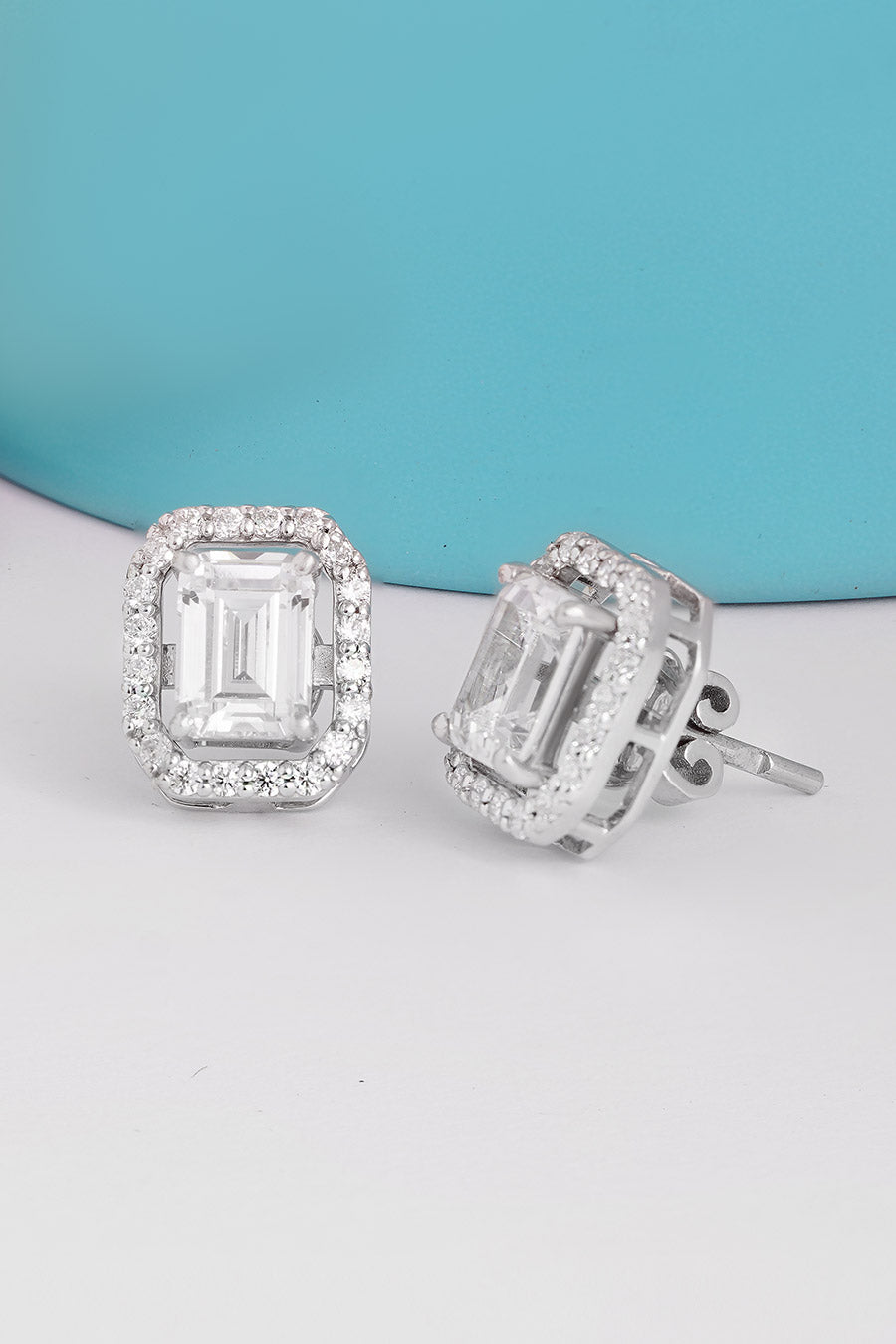 92.5 Silver Detachable Emerald Solitaire Stud Earrings