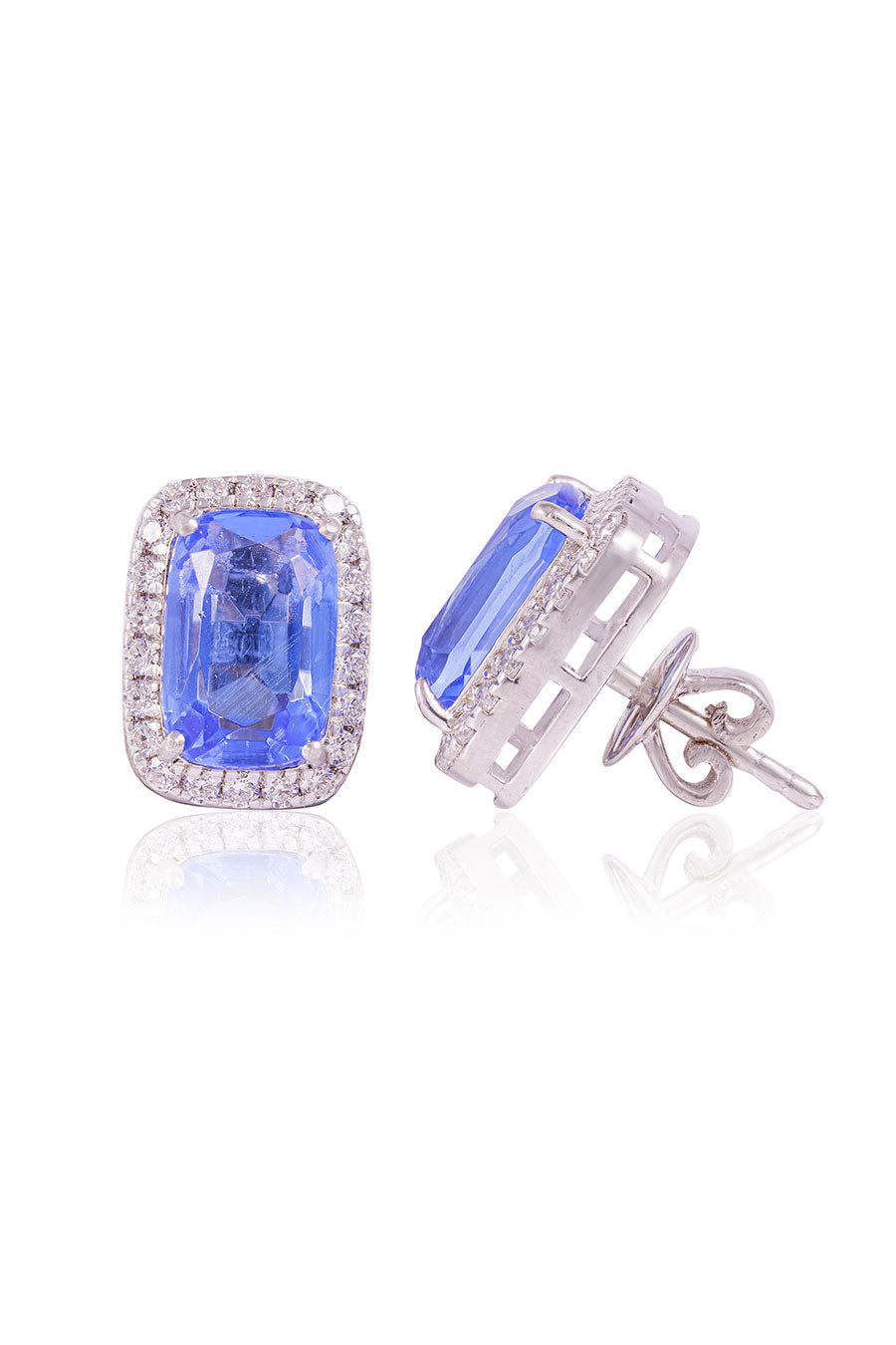 92.5 Sterling Silver Blue Poppy Stud Earrings