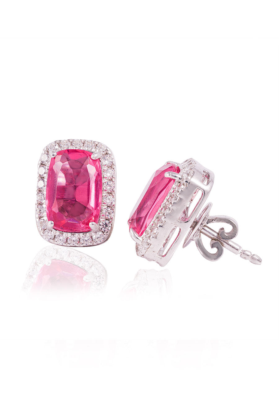 92.5 Sterling Silver Pink Poppy Stud Earrings