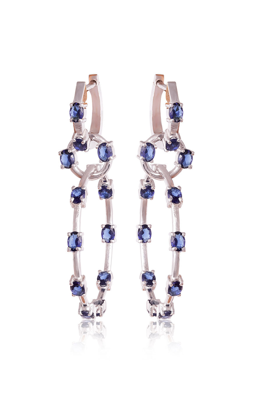 92.5 Silver Blue Lea Detachable Hoop Earrings