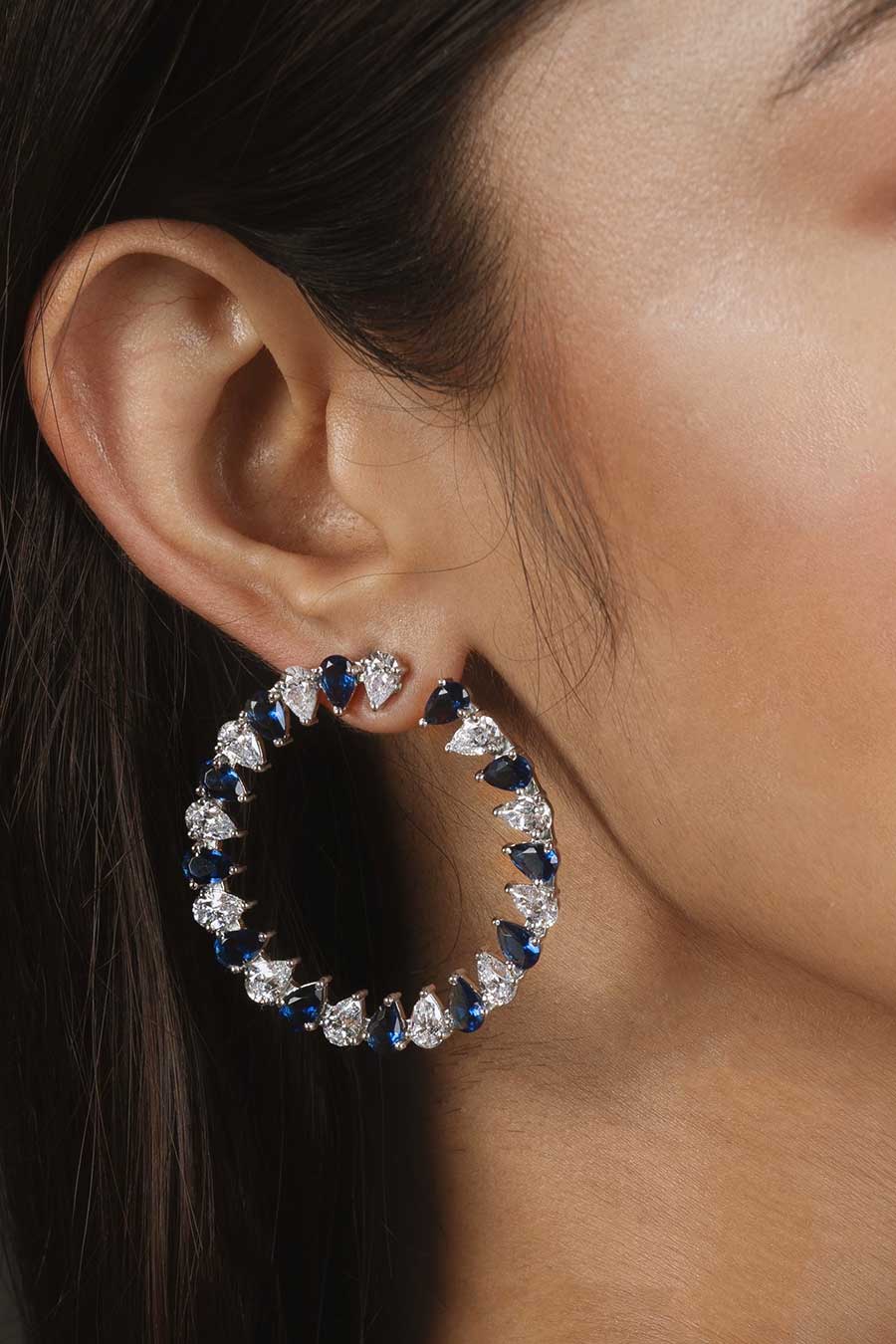 92.5 Sterling Silver Blue Doblar Eternity Earrings