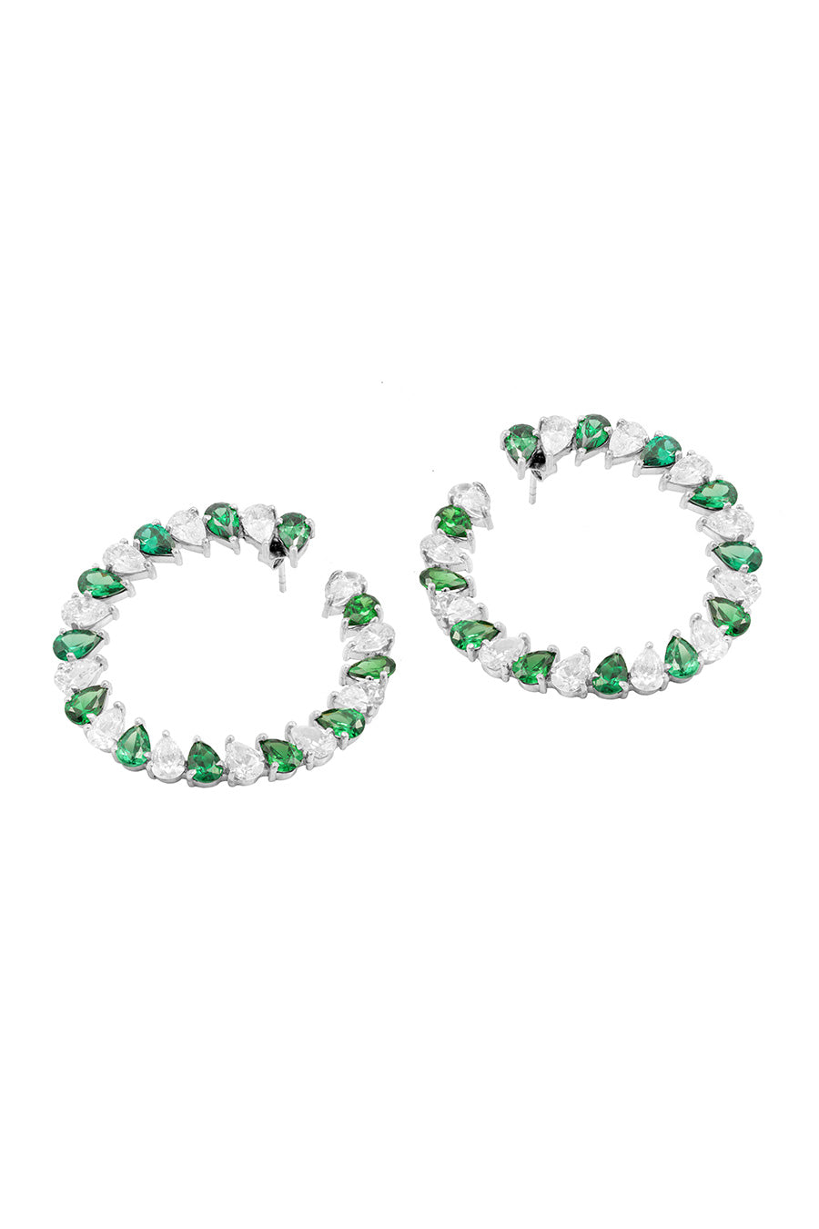 92.5 Sterling Silver Green Doblar Eternity Earrings