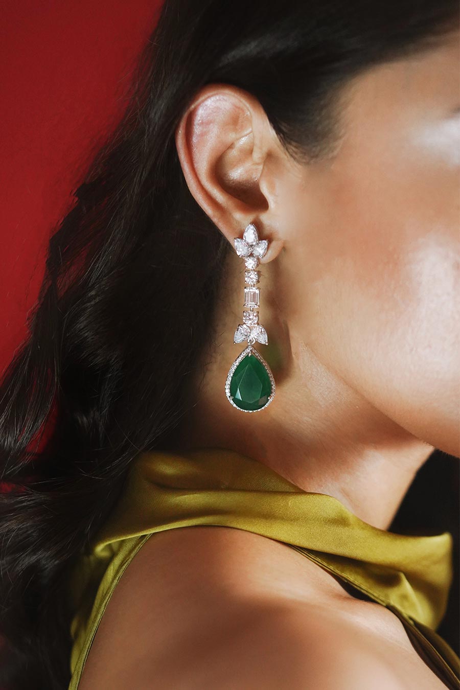 92.5 Sterling Silver Green Fantasia Earrings