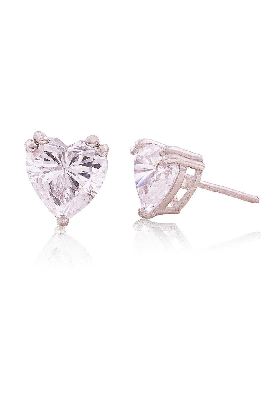 92.5 Silver 2 Carat Heart Solitaire Studs Earrings