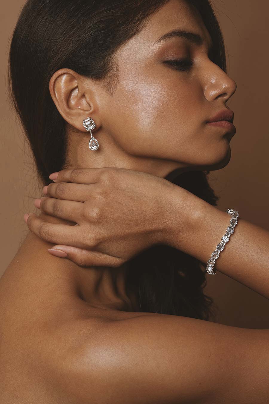 92.5 Silver Curve Back Detachable Studs Earrings