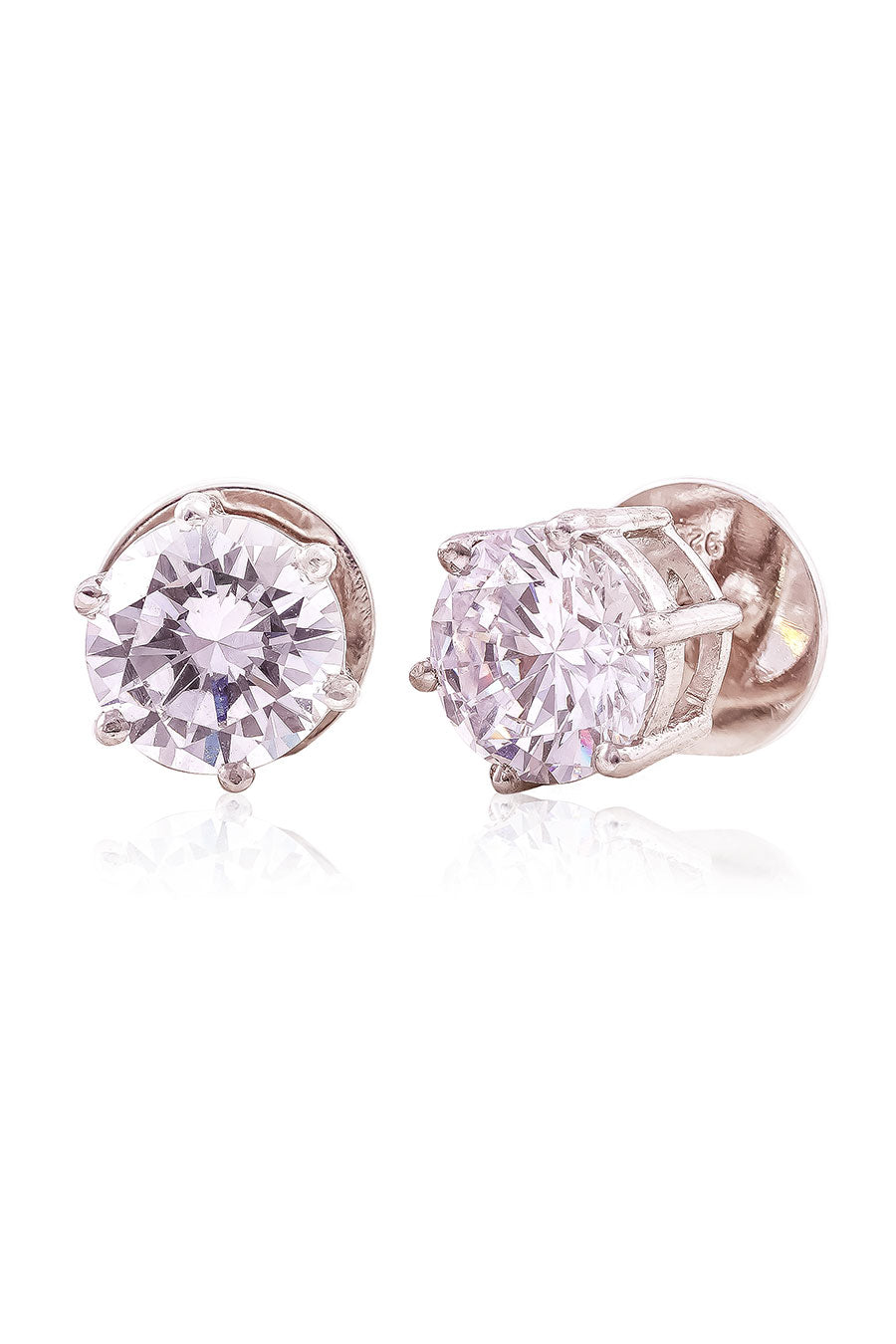92.5 Sterling Silver 2Ct Round Solitaire Stud Earrings
