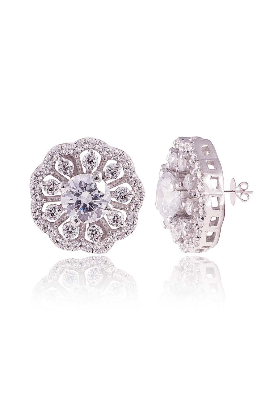 92.5 Sterling Silver Flo Solitaire Stud Earrings