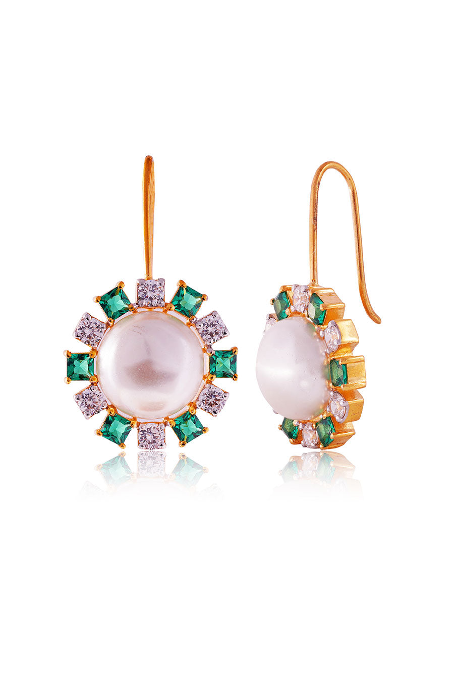 92.5 Sterling Silver Noor Green Pearl Drop Earrings