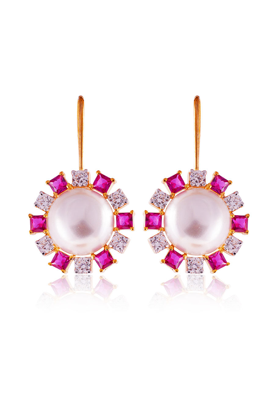 92.5 Sterling Silver Noor Red Pearl Drop Earrings