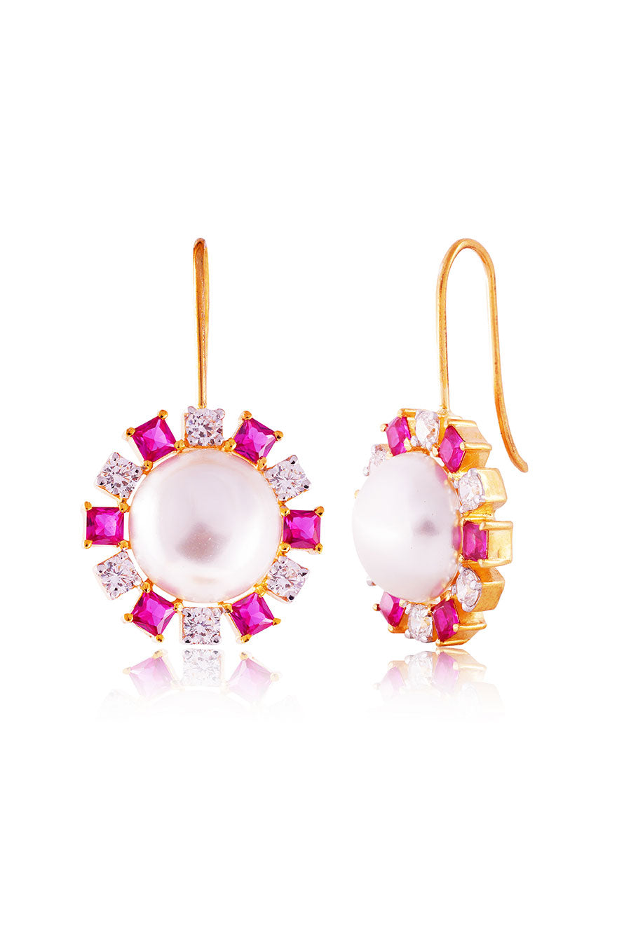 92.5 Sterling Silver Noor Red Pearl Drop Earrings
