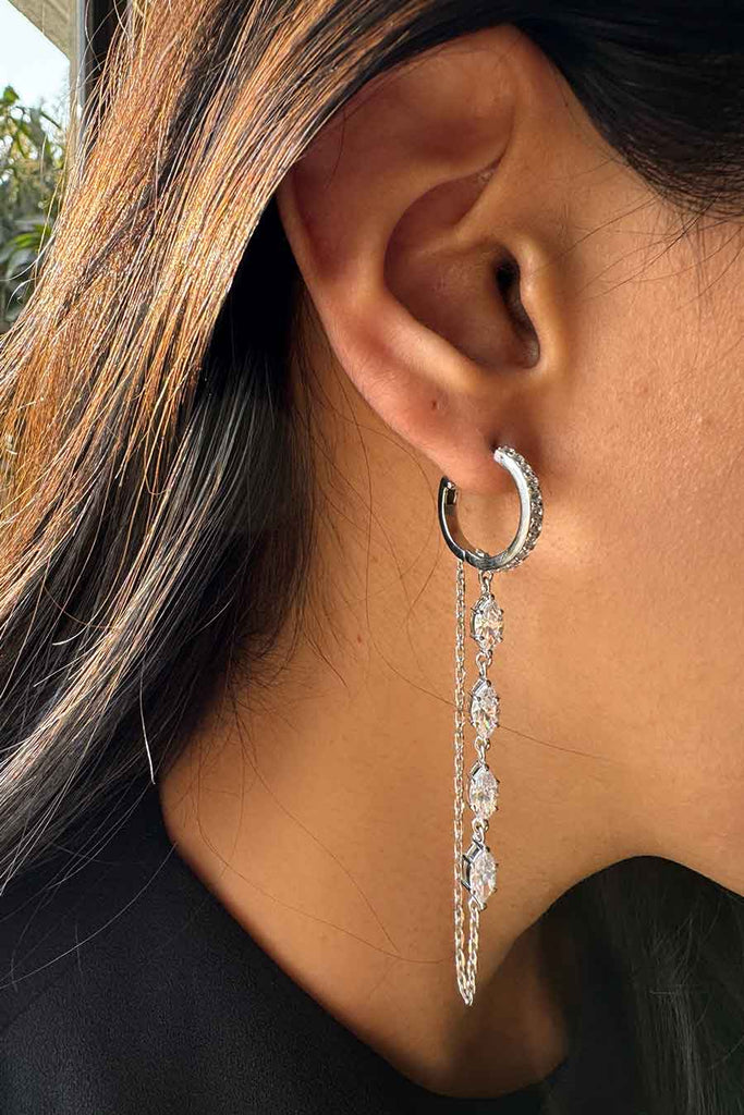 Sterling Silver Loop Chain Hoop Earrings