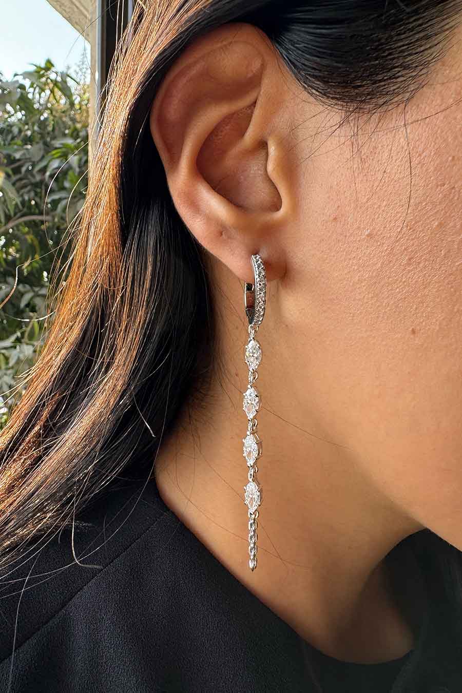 92.5 Sterling Silver Loop Chain Hoop Earrings