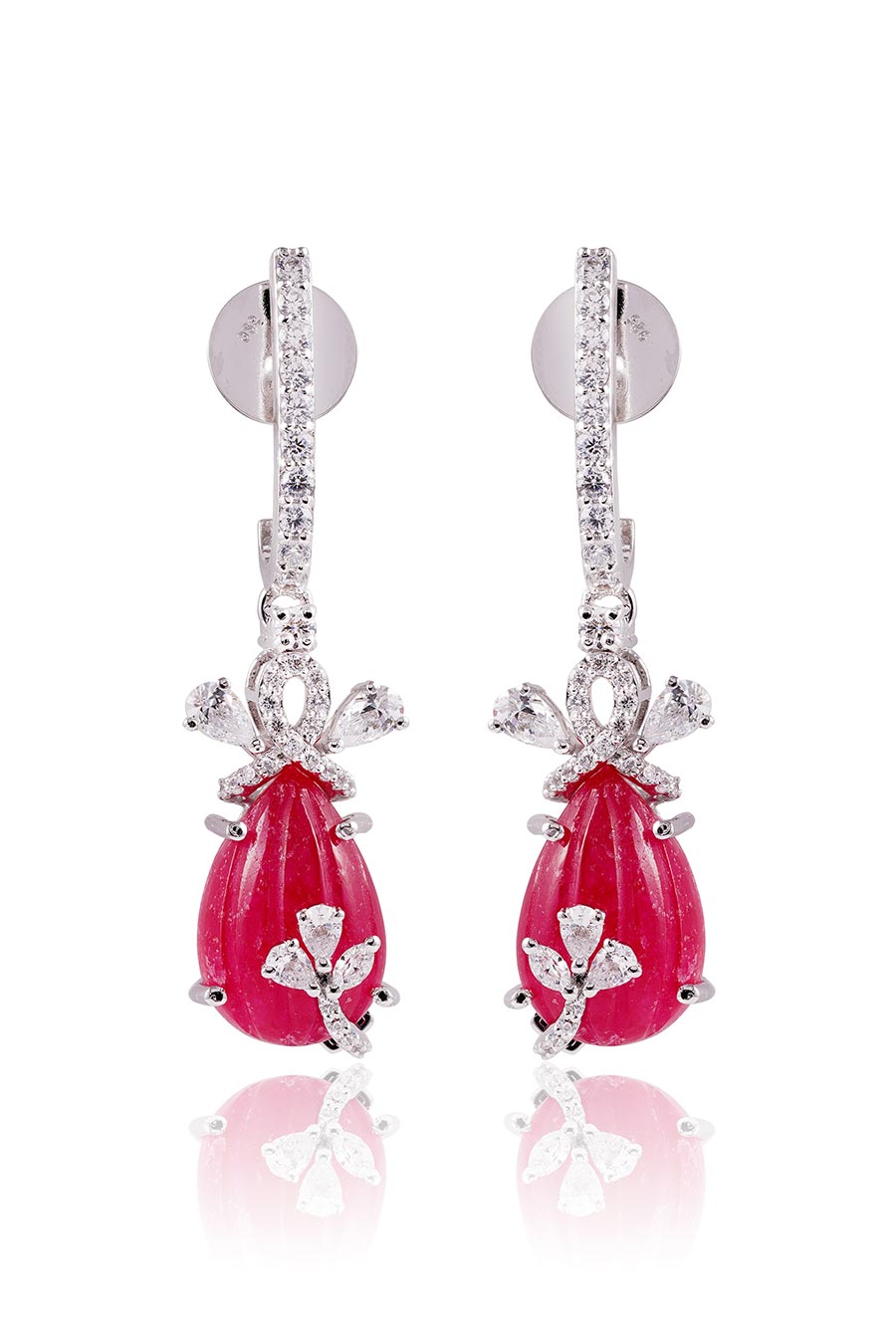92.5 Sterling Silver Carved Melon Drop Earrings