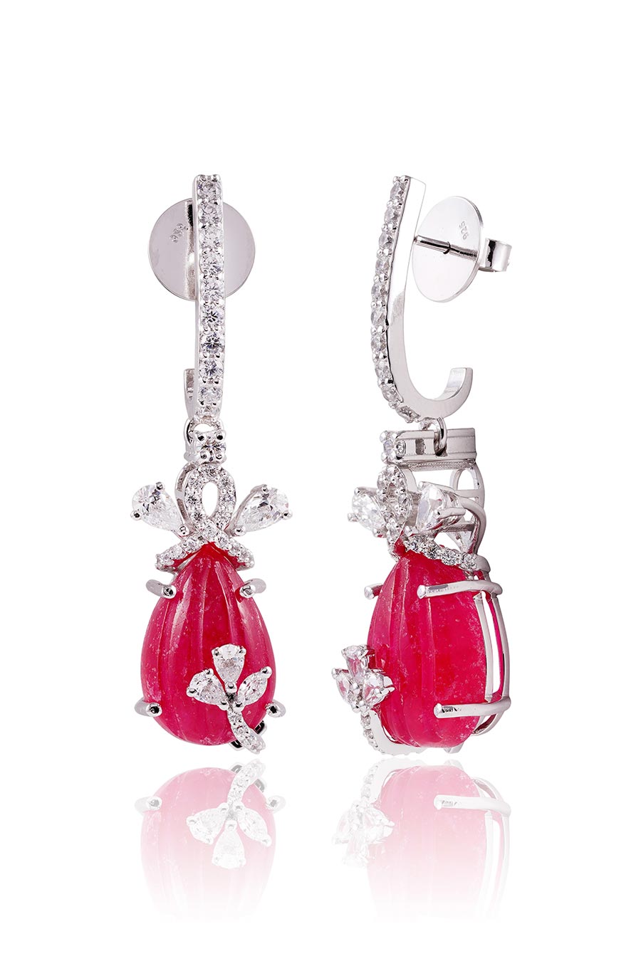92.5 Sterling Silver Carved Melon Drop Earrings