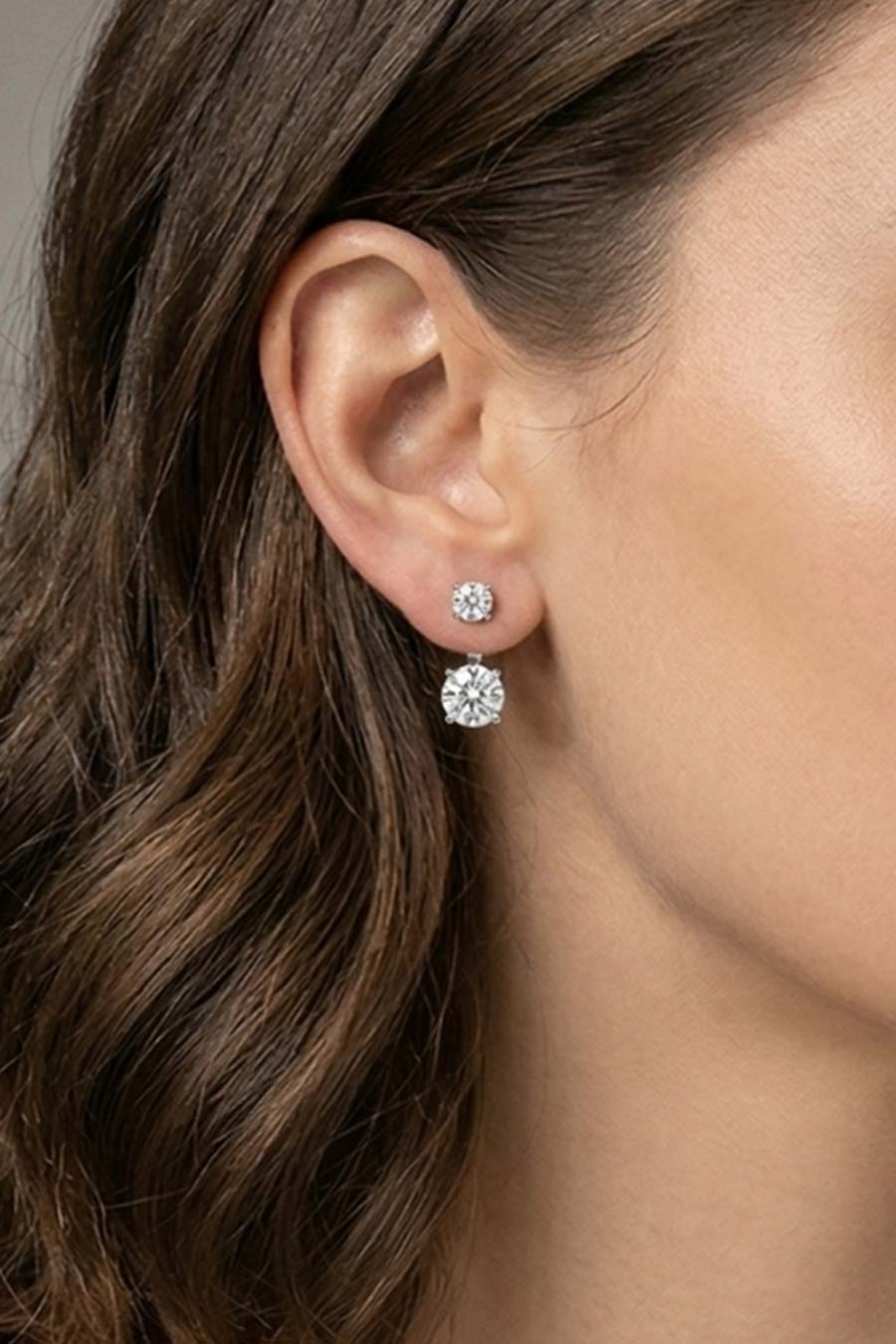 92.5 Sterling Silver Round Detachable Solitaire Stud Earrings