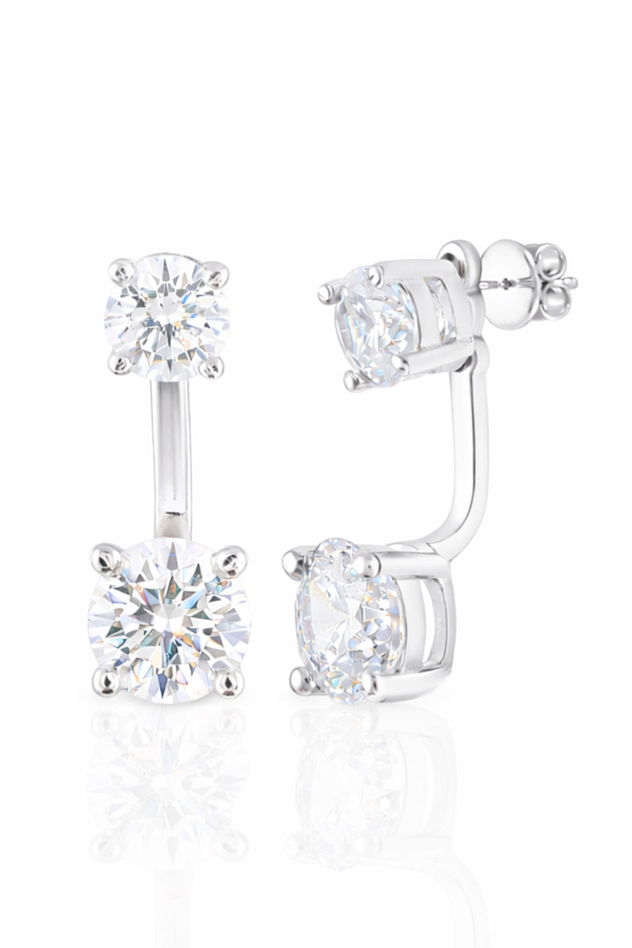 92.5 Sterling Silver Round Detachable Solitaire Stud Earrings
