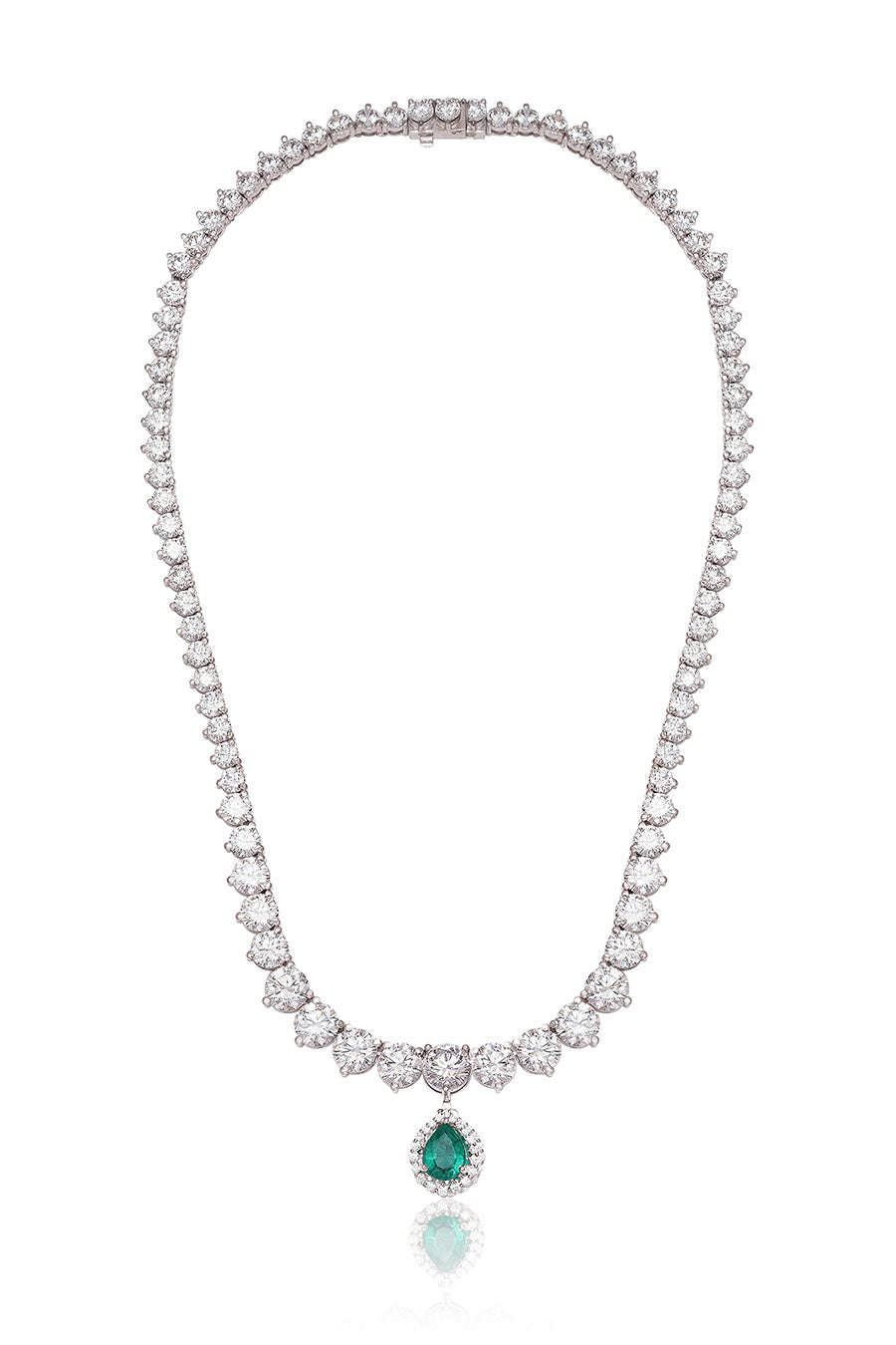 92.5 Sterling Silver Graduated Round Solitaire Drop Necklace