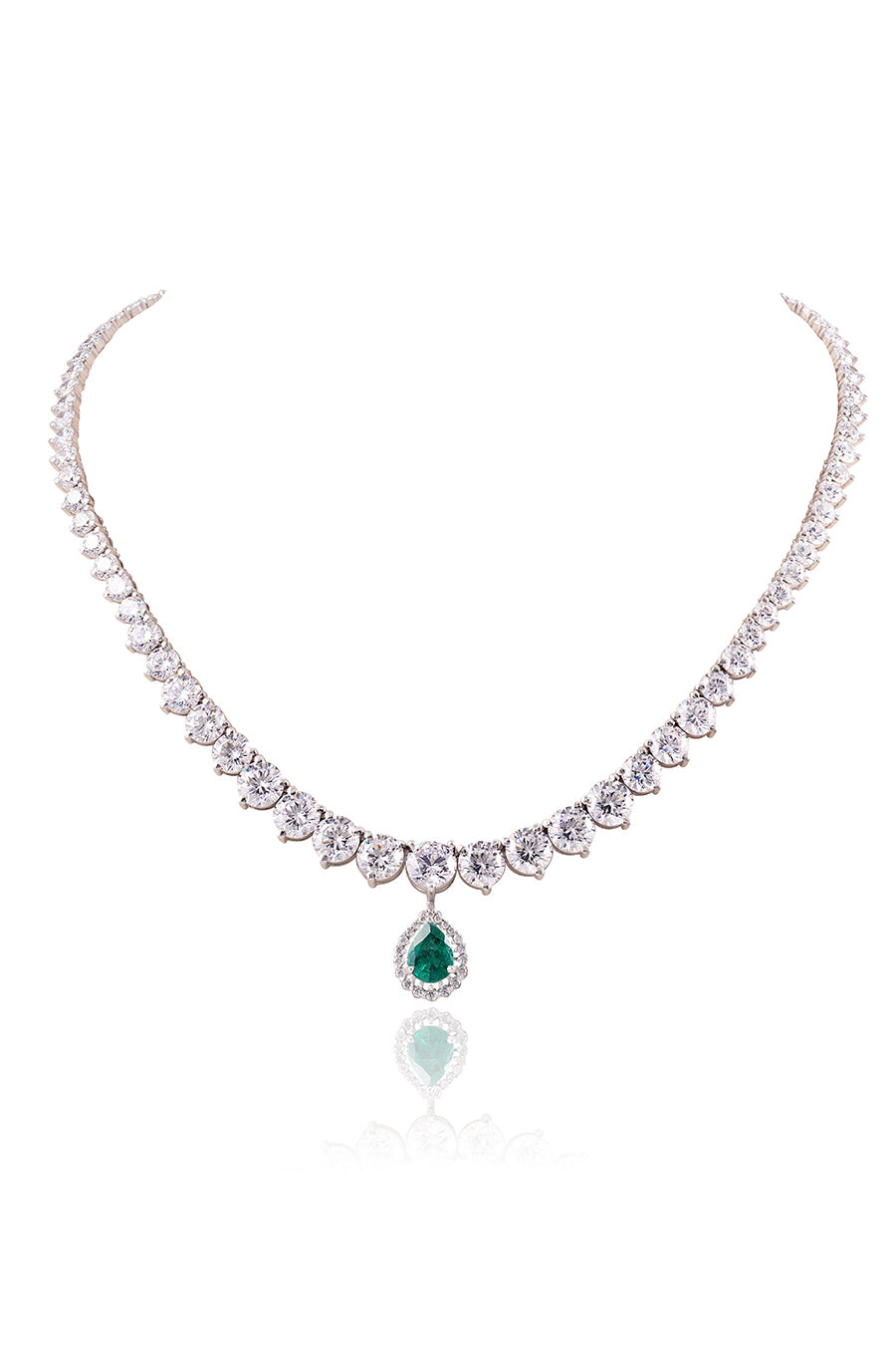 92.5 Sterling Silver Graduated Round Solitaire Drop Necklace