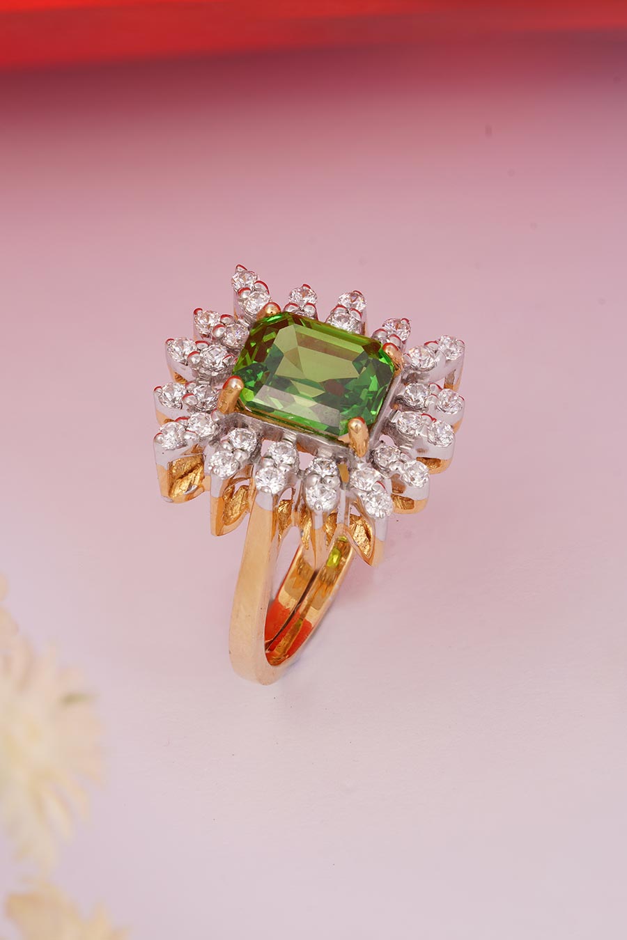 92.5 Sterling Silver Green Gladiolus Ring