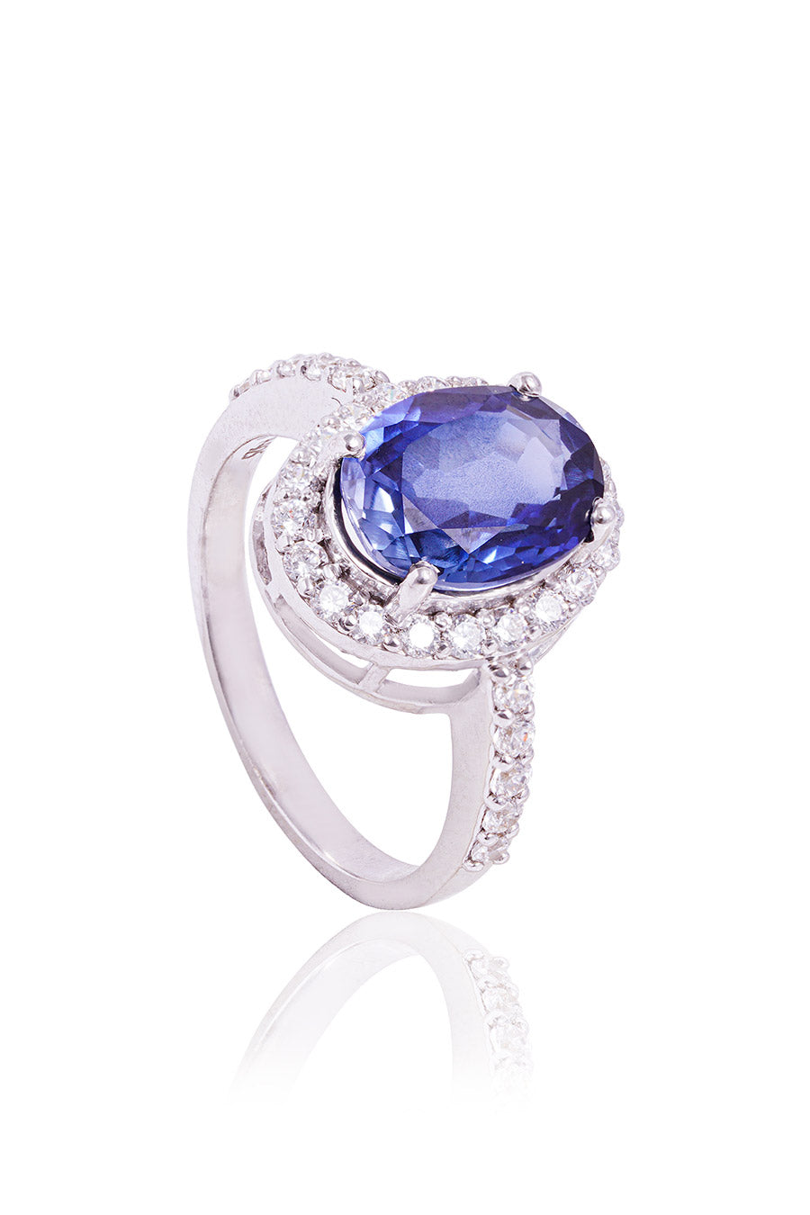 92.5 Sterling Silver Ida Blue Oval Halo Ring
