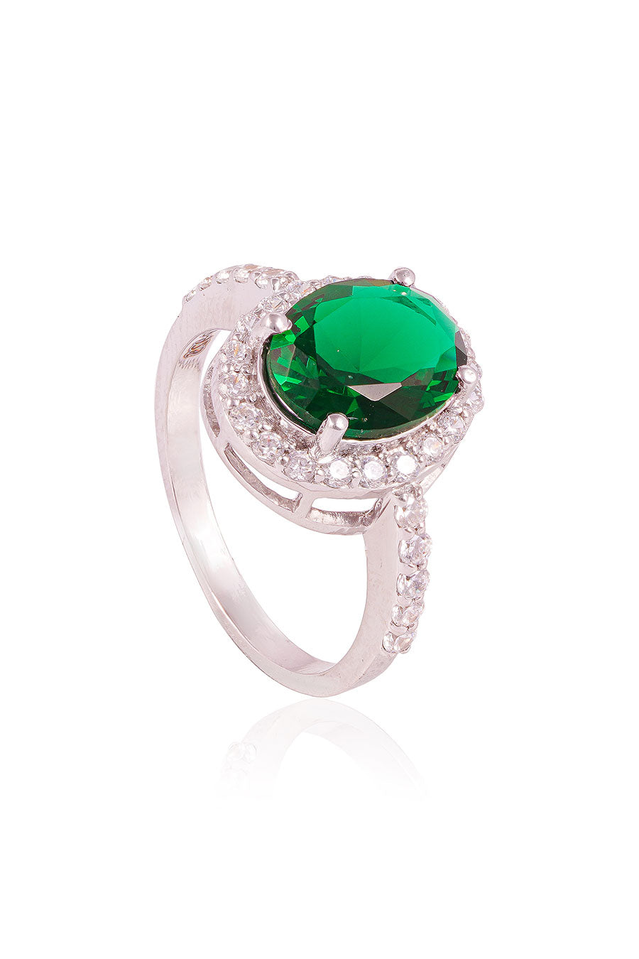 92.5 Sterling Silver Ida Green Oval Halo Ring