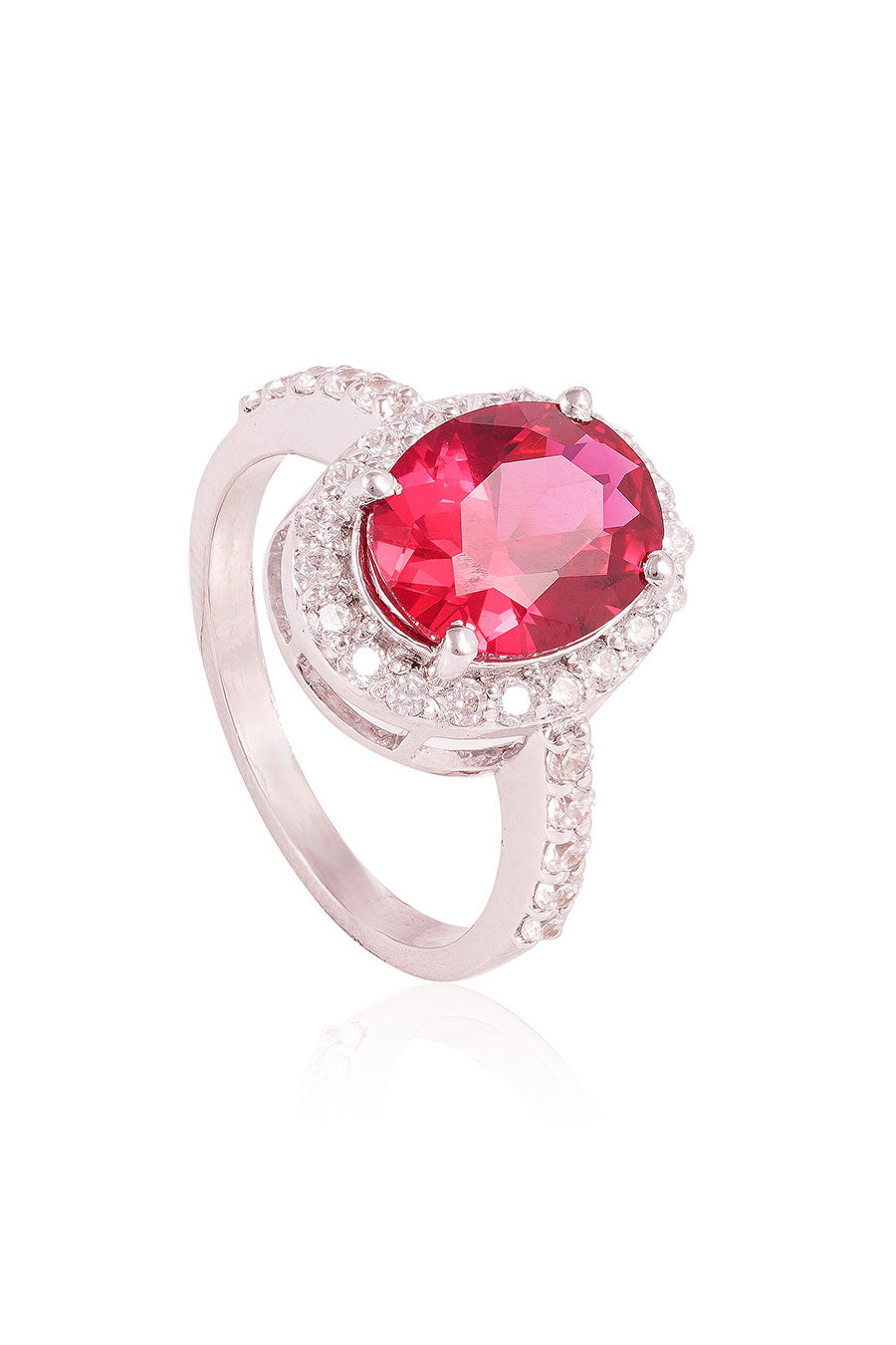 92.5 Sterling Silver Ida Red Oval Halo Ring