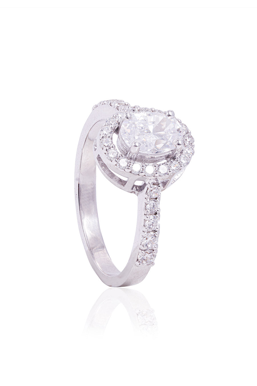 92.5 Sterling Silver Oval Halo Solitaire Ring