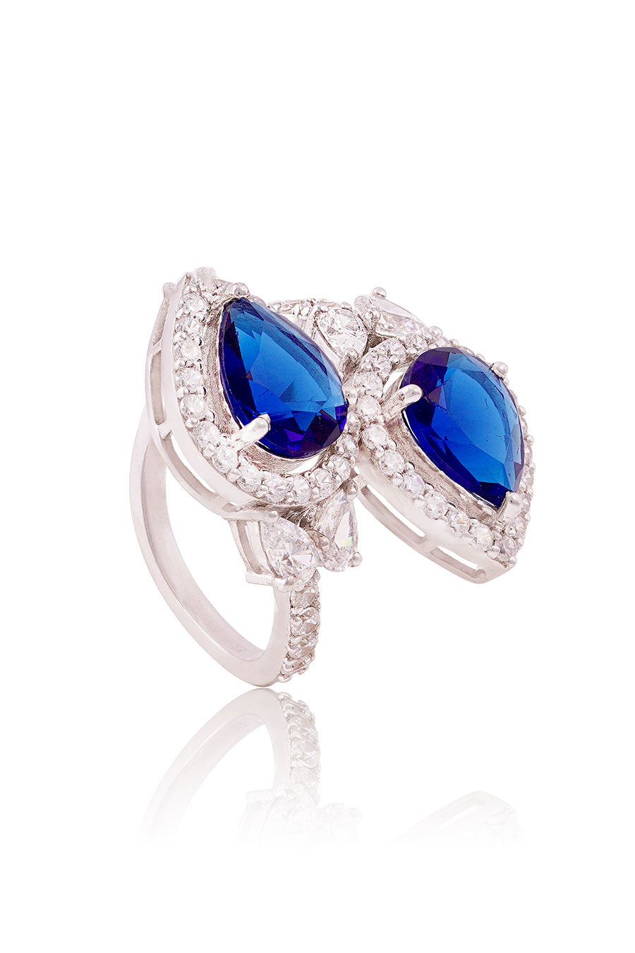 92.5 Sterling Silver Blue Two-Pear Ring