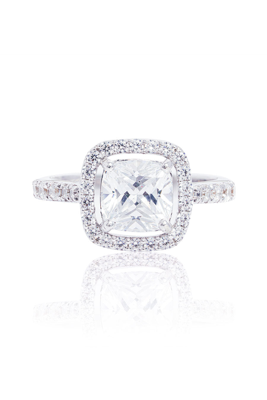 92.5 Sterling Silver Cushion Halo Solitaire Ring