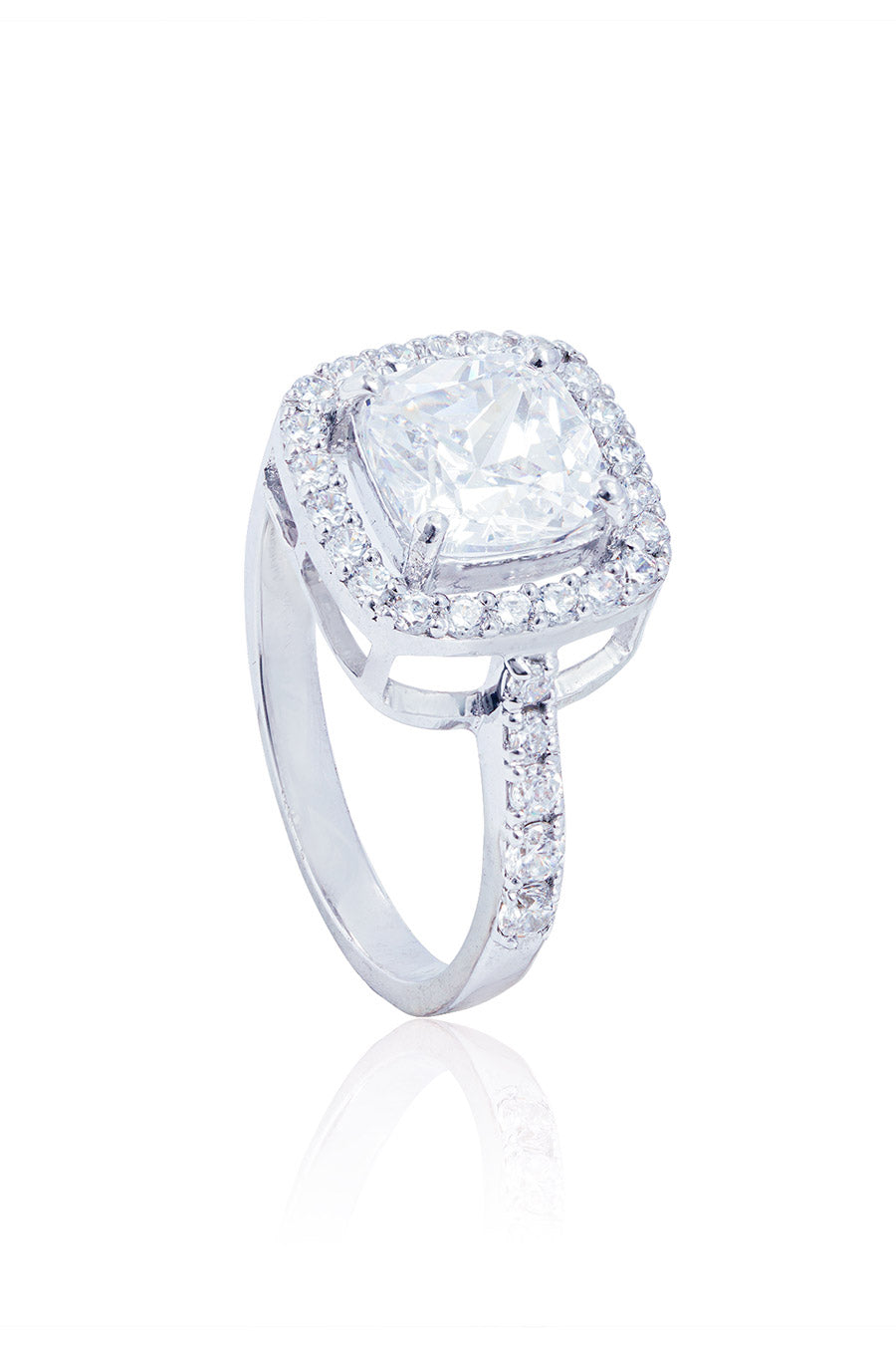 92.5 Sterling Silver Cushion Halo Solitaire Ring