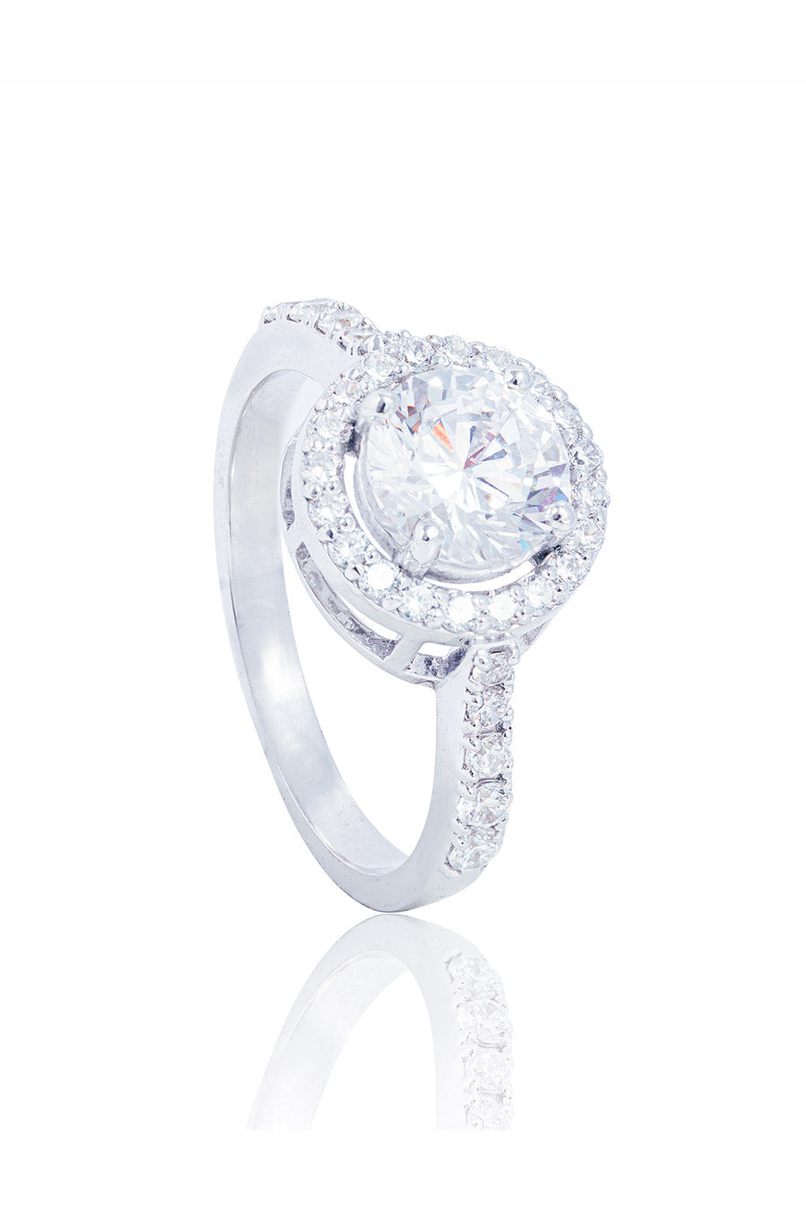 92.5 Sterling Silver Round Halo Solitaire Ring