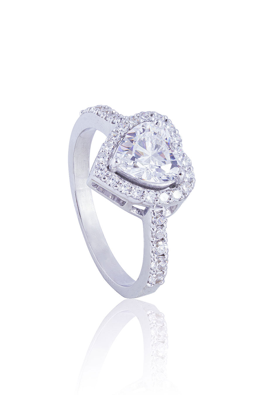 92.5 Sterling Silver Heart Halo Solitaire Ring