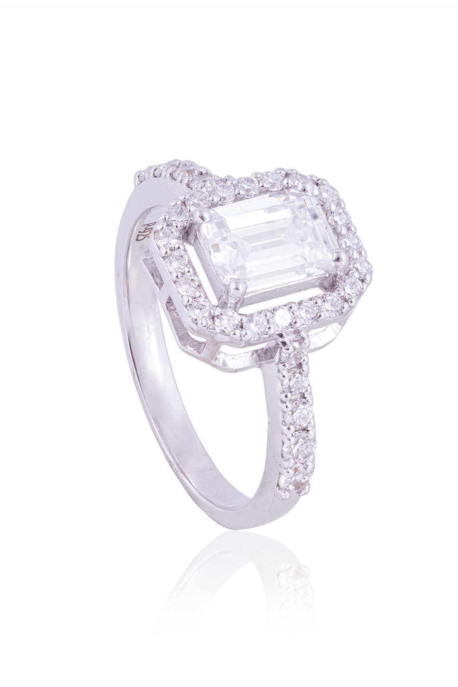92.5 Sterling Silver Emerald Halo Solitaire Ring