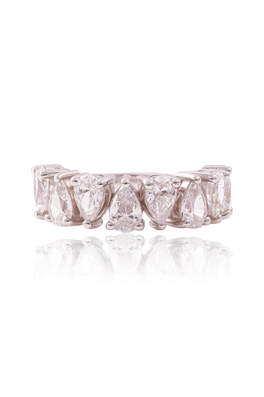 92.5 Sterling Silver Pear Half Eternity Band Ring