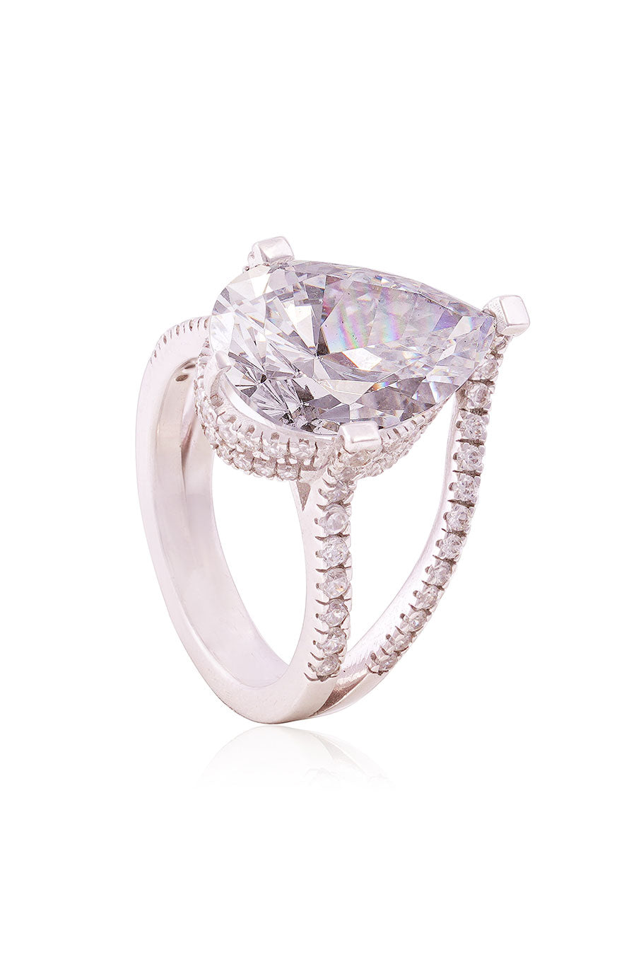 92.5 Sterling Silver Luminous Pear Sparkler Ring