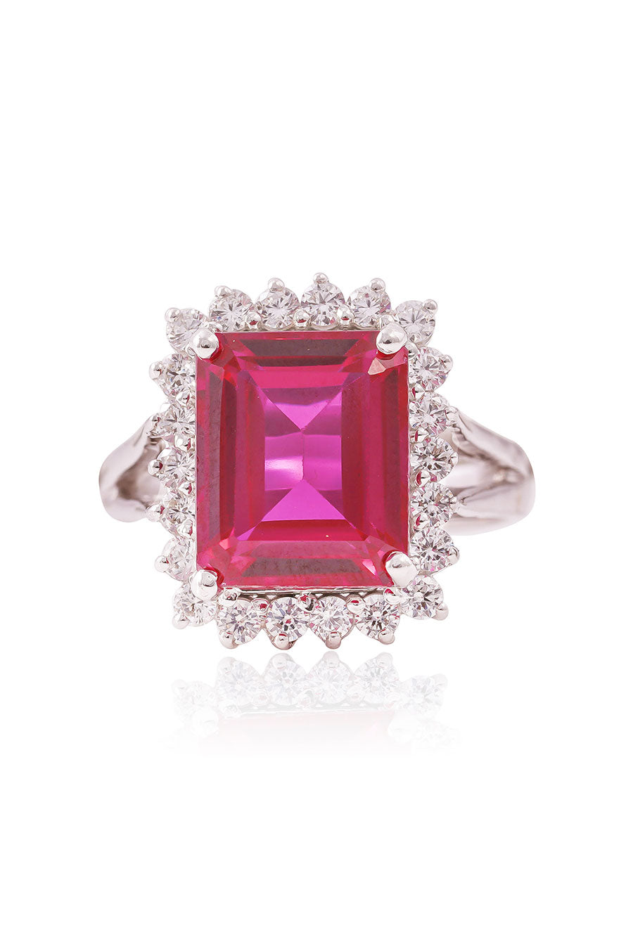 92.5 Sterling Silver Ruby Halo Elegance Ring