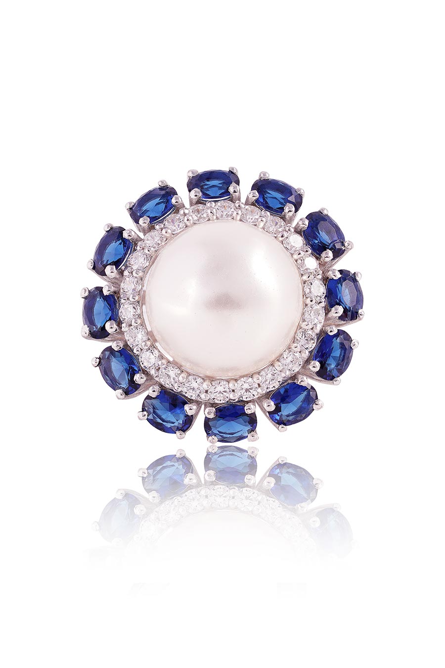 92.5 Sterling Silver Pearl Crown Ring