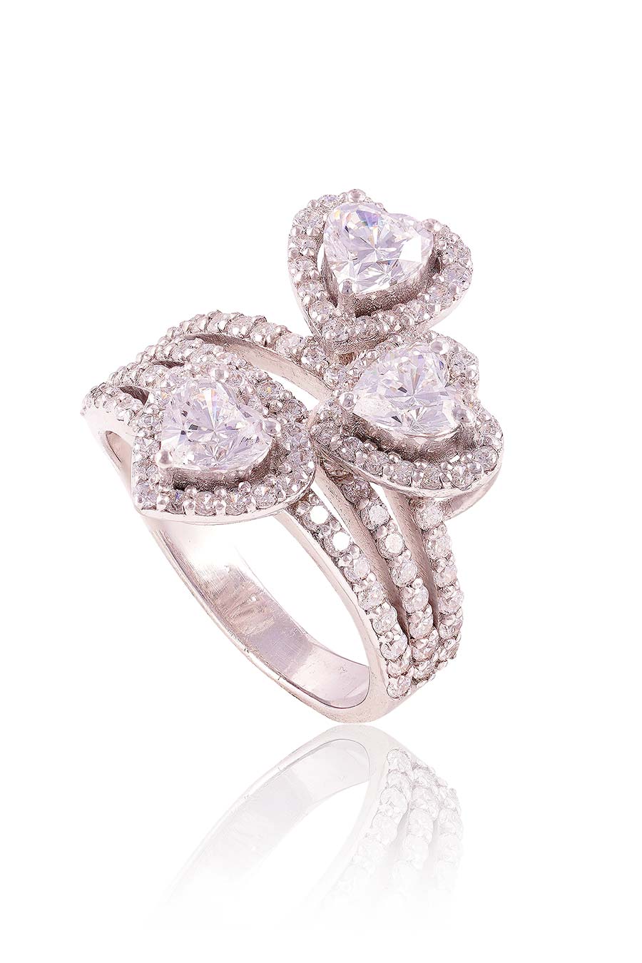 92.5 Sterling Silver Heart Trinity Ring