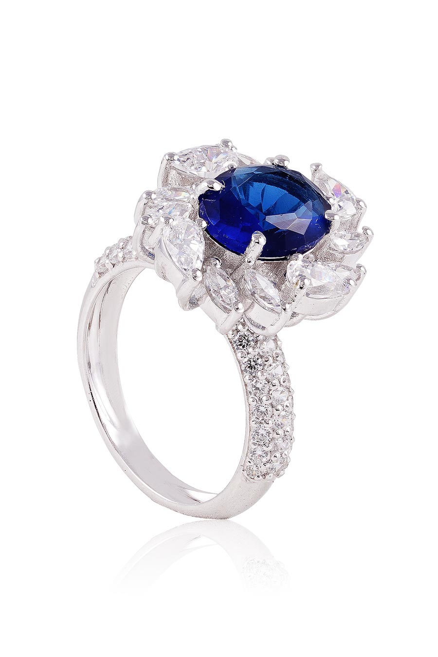 92.5 Sterling Silver Valente Blue Gem Ring