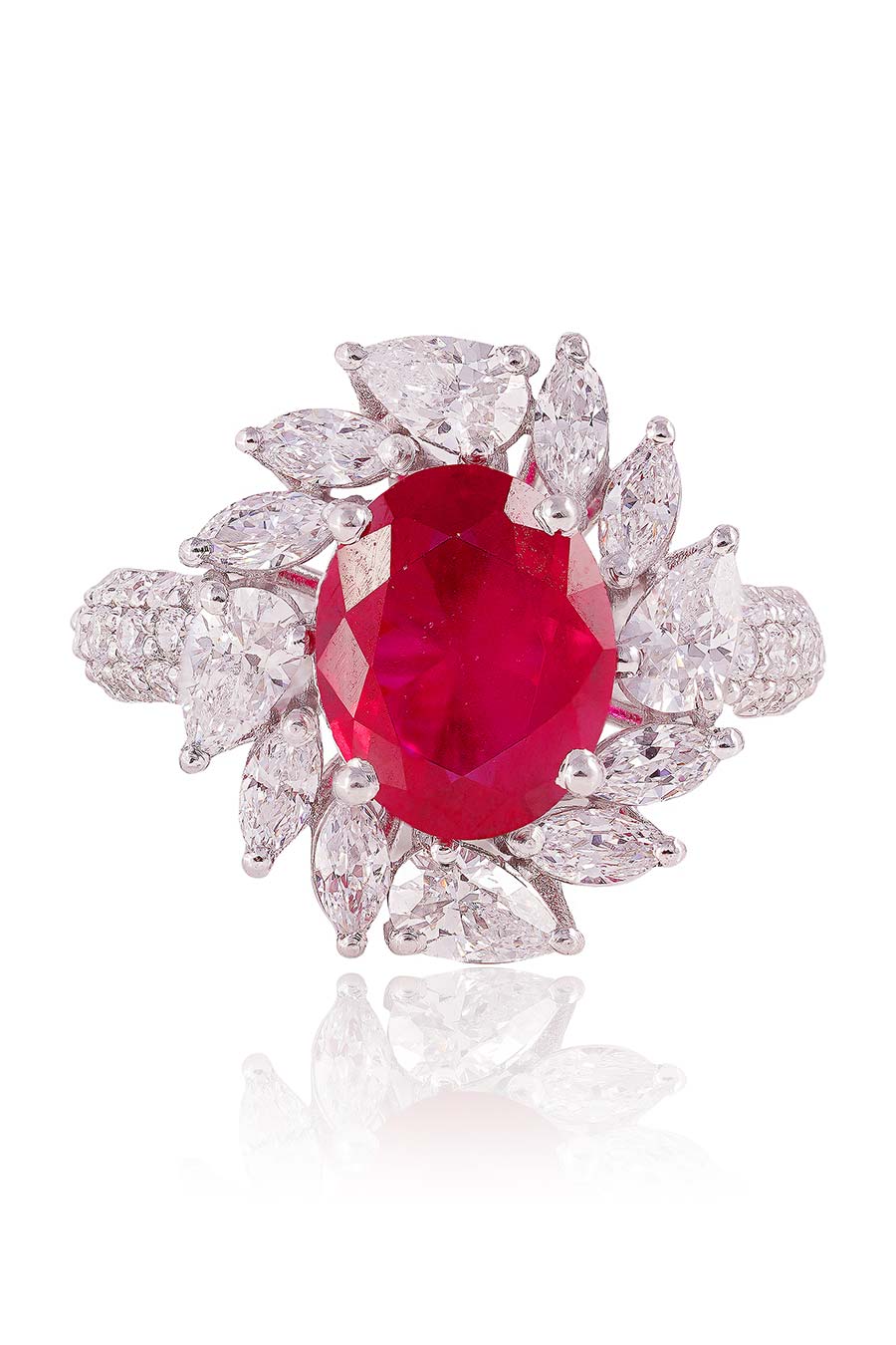 92.5 Sterling Silver Valente Red Gem Ring